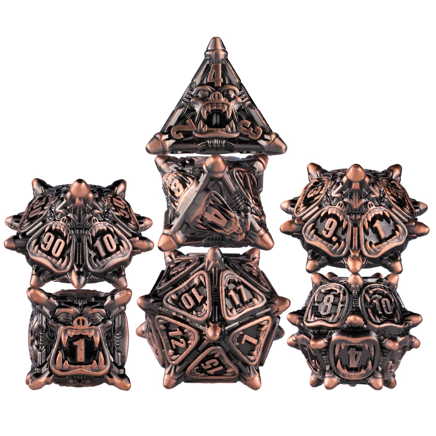 DND Metal Dice Warcraft Series Polyhedral Dice Set (7 pieces)(Ancient Red Copper)